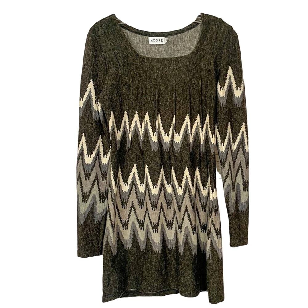 Adore Felted Brown Geometric Pattern Dress, EUC, Size Small